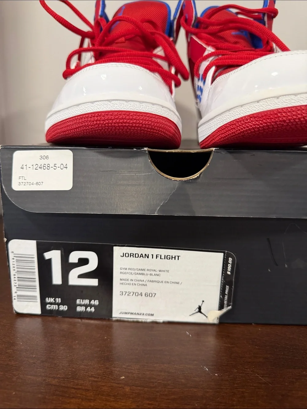 Air Jordan 1 Flight, colorway Gym Red / Game Royal / White size 12